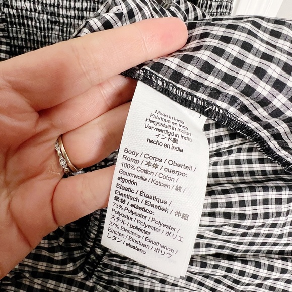 J. Crew Smocked button-up mini dress in gingham plaid Size S black white cotton - Picture 11 of 12
